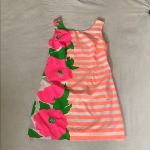 Lily dress 💗 pink flowers🧡peach stripe